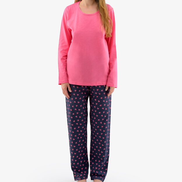 19137_MFEDCM Pijama lung bumbac femei 19137 - magenta/liquorice