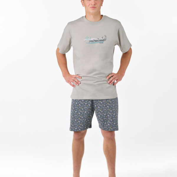 Pijama scurtă bărbați din bumbac 79190 – gri deschis