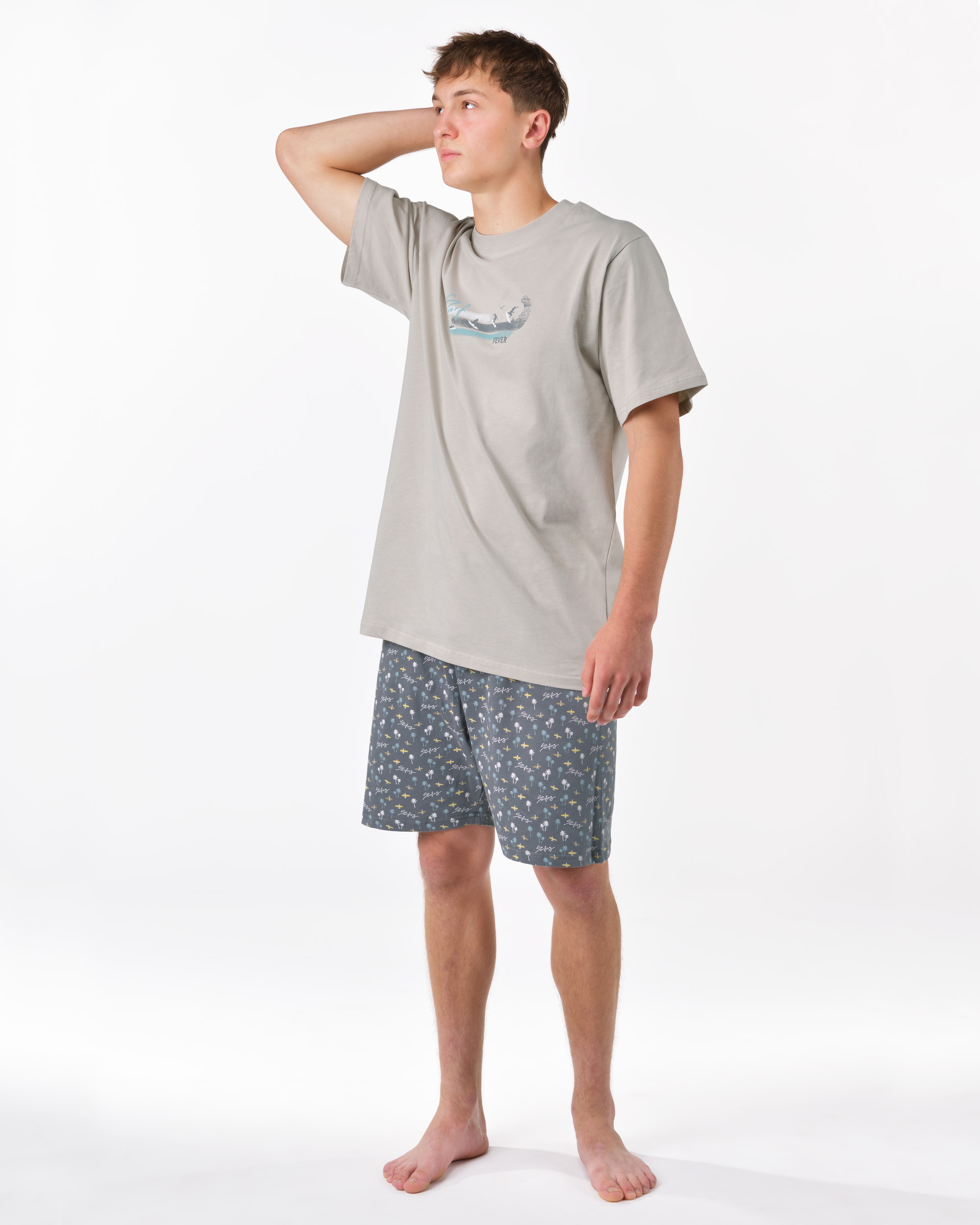 79190_LxGDxG_M2.jpg Pijama scurtă bărbați din bumbac 79190 – gri deschis 2