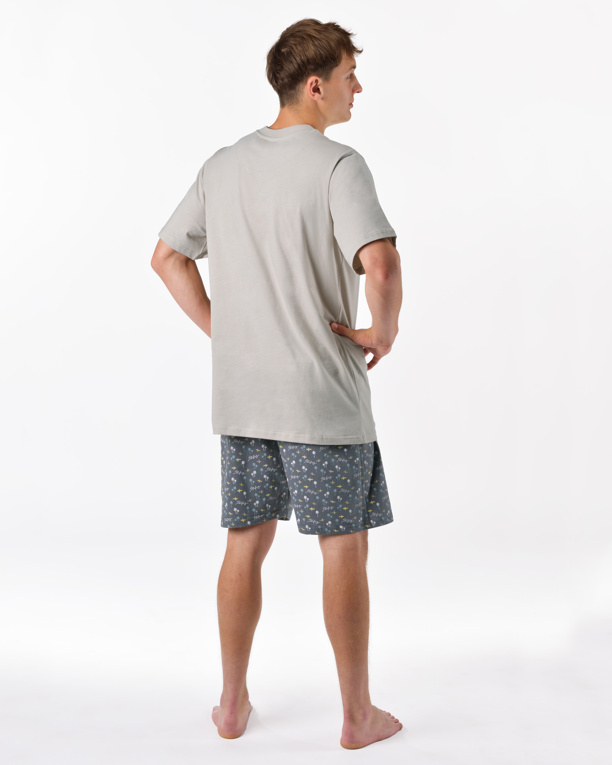 79190_LxGDxG_M3.jpg Pijama scurtă bărbați din bumbac 79190 – gri deschis 3