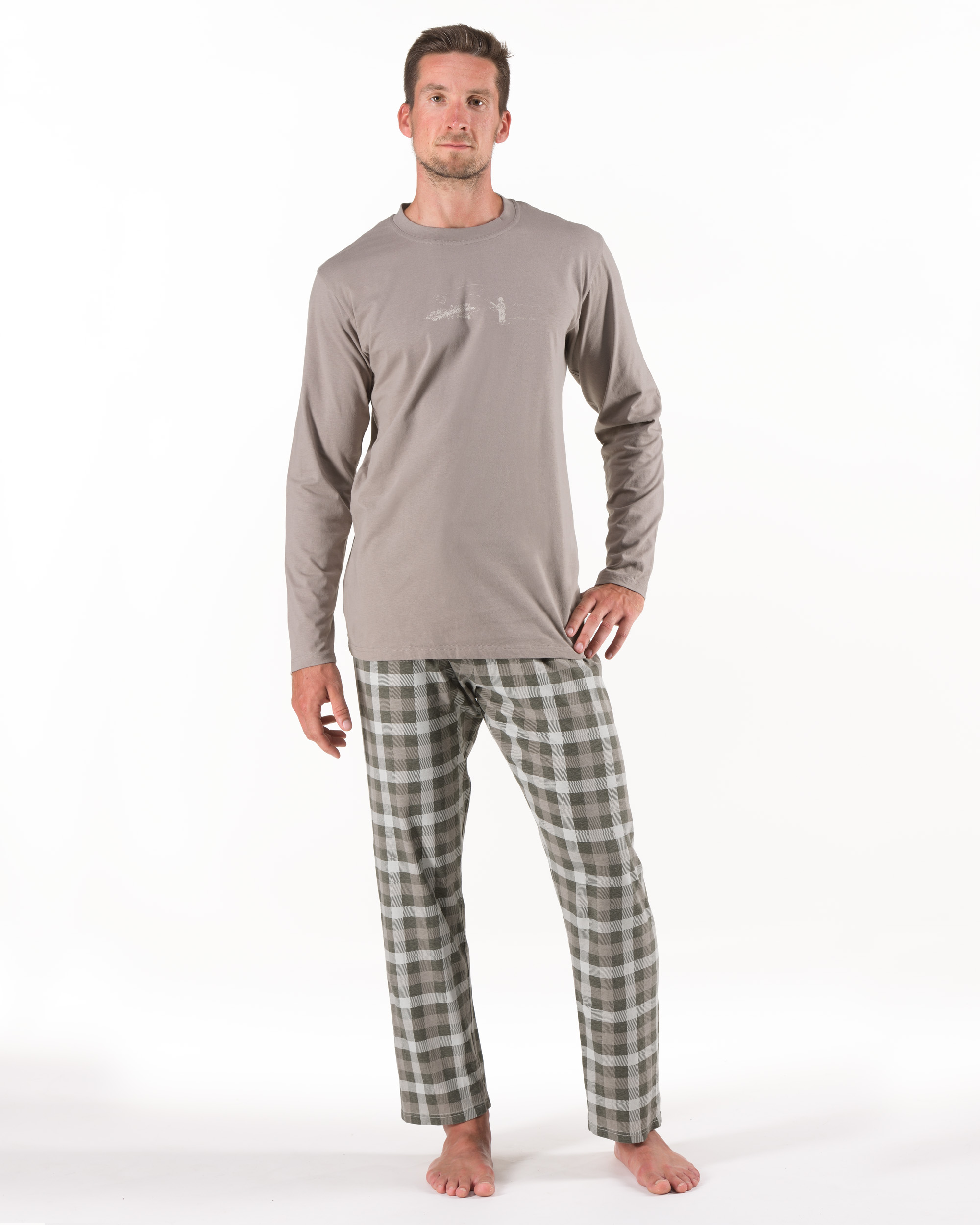 Pijama lungă bărbați din bumbac 79215 – cânepă